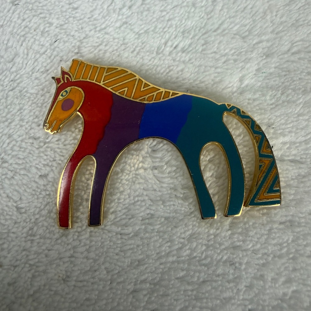 Laurel Burch Caballo Rainbow Horse Enamel Brooch Vintage Gold Tone Pin 8251 - Picture 6 of 6